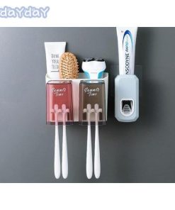 バスルームアクセサリー と歯磨きコップ付き 自動歯磨き粉ディスペンサー 歯ブラシホルダー  穴あけ不要 洗面台ラック 日用雑貨 壁掛け収納 安定 多機能