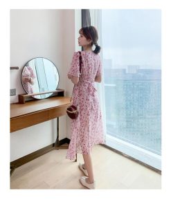 ワンピース レディース 40代 シフォン 花柄 キレイめ マキシ丈ワンピース 春 夏 半袖 着痩せ マキシワンピ Vネック おしゃれ 50代 結婚式 韓国風 30代