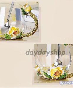 ティーカップセット ティーカップ 蓋 スプーン 蓋つき 花柄 装飾 グラス 透明 クリア ガラス イエロー レッド プレゼント お祝い