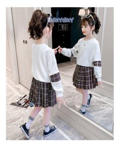 子供服 セットアップ 女の子 長袖 春秋 秋着 上下セット 韓国子供服 キッズ ジュニア トップス 丸首 スカート 膝上丈  通学着 可愛い おしゃれ 新品