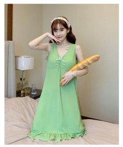 パジャマ レディース ルームウェア 夏 ワンピースタイプ 綿 女性 可愛い 韓国風 寝間着 部屋着 ゆったり 大きいサイズ おしゃれ コットン リボン付き