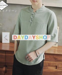 甚平 ヘンリーネック メンズ Tシャツ シャツ 部屋着 V襟 綿麻風 五分袖 半袖 トップス 涼しい 夏服 薄手 夏