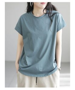 Tシャツ レディース 夏 綿 半袖 カットソー カジュアル ゆったり おしゃれ 可愛い 大きいサイズ 無地 インナー クルーネック 涼しい ひんやり コットン