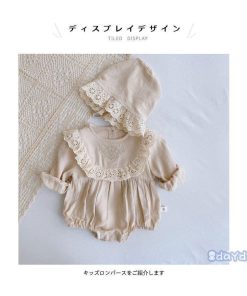 ロンパース ベビー キッズ つなぎ服 女の子 春 夏 長袖 コットン レース 無地 コンビネーション おしゃれ 可愛い 子供服 カジュアル オールインワン