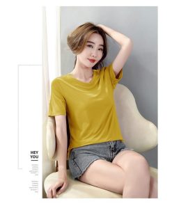 Tシャツ レディース 半袖 春 夏 トップス ミディアム丈 カットソー シンプル 無地 お洒落 可愛い おしゃれ かわいい UVカット ピンク 白 黒 緑 黄 茶 コーデ 紫