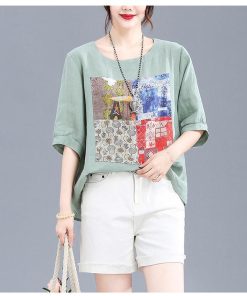 Tシャツ レディース 夏 綿麻 トップス 40代 半袖 カットソー 大きいサイズ シンプル ゆったり UVカット 韓国風 新作 20代 かわいい おしゃれ 30代