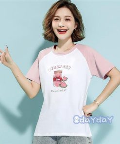 通勤 夏Tシャツ 綿 夏Tシャツ 女性Tシャツ 可愛い プリント カジュアル 半袖 ゆったり Tシャツ レディース オシャレ夏用 韓国風