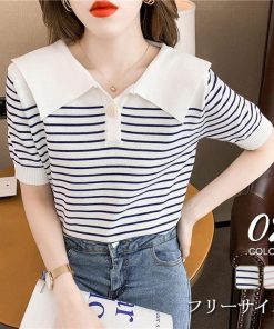 Tシャツ レディース 夏 半袖 綿 Vネック ボーダー柄 カットソー トップス おしゃれ コーデ UVカット 20代 30代 きれいめ 40代