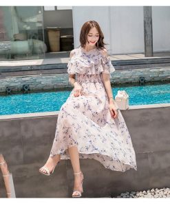 マキシワンピース レデイース ワンピース 半袖 夏 花柄 シフォン ロング丈 フリル 大きいサイズ 韓国風 リゾート オシャレ 着痩せ 30代 40代 50代 ゆったり