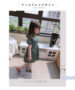 ワンピース キッズ 可愛い おしゃれ 背中開き ドット柄 パフスリーブ 半袖 ミモレ丈 すっきり 女の子 ゆったり 子供 夏新作 カジュアル