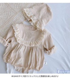 ロンパース ベビー キッズ つなぎ服 女の子 春 夏 長袖 コットン レース 無地 コンビネーション おしゃれ 可愛い 子供服 カジュアル オールインワン