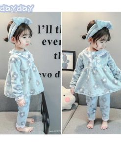 2点セット 子供パジャマ 女の子 冬用 キッズ ルームウェア ふわふわ モコモコ 長袖 上下セット ベビー服 ジュニア 可愛い 寝巻き 寒さ対策 ナイトウェア 部屋着