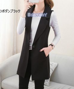 春コート秋服 オシャレ 40代 ノースリープスプリングコート黒 アウター スーツジャケット ミディアム丈チョッキ レディース スーツベストジャケット