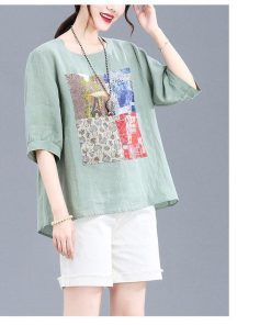 Tシャツ レディース 夏 綿麻 トップス 40代 半袖 カットソー 大きいサイズ シンプル ゆったり UVカット 韓国風 新作 20代 かわいい おしゃれ 30代