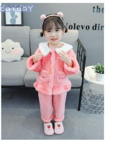 2点セット 子供パジャマ 女の子 冬用 キッズ ルームウェア ふわふわ モコモコ 長袖 上下セット ベビー服 ジュニア 可愛い 寝巻き 部屋着 寒さ対策 ナイトウェア