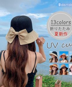 おしゃれ ギフト UVカット帽子 麦わら帽子 ストローハット 折りたたみ 紫外線カット レディース 帽子