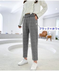 パンツ レディース 春新作 ボトムス ワイドパンツ 九分丈 チノパンツ 美脚 韓国風 おしゃれ 20代 30代 40代 ハイウエスト 楽ちん チェック柄 ゆったり