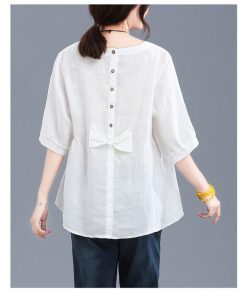 Tシャツ レディース 夏 綿麻 トップス 40代 半袖 カットソー 大きいサイズ シンプル ゆったり UVカット 韓国風 新作 20代 かわいい おしゃれ 30代