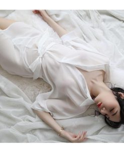 パジャマ ルームウェア レディース 春 夏 シフォン 韓国風 襟付き 部屋着 寝巻き 白シャツ 薄手 ネグリジェ オシャレ 大きいサイズ 可愛い ゆったり
