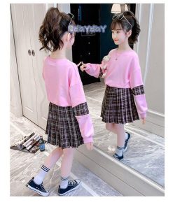 子供服 セットアップ 女の子 長袖 春秋 秋着 上下セット 韓国子供服 キッズ ジュニア トップス 丸首 スカート 膝上丈  通学着 可愛い おしゃれ 新品