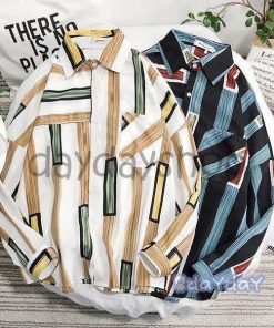 メンズ長袖シャツ  カジュアルシャツ ストライプ スーツ メンズ   カジュアルシャツ オープンカラー 開襟シャツ ビッグシルエット カジュアル 韓国 ファッション