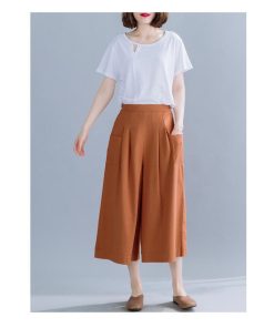 ワイドパンツ パンツ レディース 40代 春夏 綿麻 ミモレ丈 ロングパンツ 韓国風 おしゃれ 20代 30代 ハイウエスト 楽ちん 50代 ゆったり