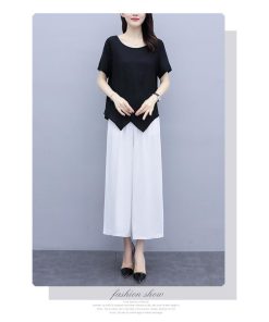 韓国風 大きいサイズ 夏 セットアップ 着痩せ 大人 レディース カジュアルオシャレ 無地Tシャツ リネンセットアップ 40代 半袖セットアップ通勤 ワイドパンツ