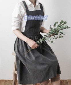 エプロン ナチュラル ワンピース ワークエプロン 綿麻 女性 介護 保育士 生け花 クッキング カフェ スモック リネン クロス紐 サロン 割烹着