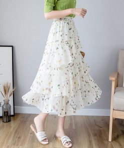 プリーツスカート レディース シフォン 花柄 夏 スカート 韓国風 Aライン ロング丈 フレア オシャレ 着痩せ コーデ マキシ丈 きれいめ 50代 ゆったり 30代 40代