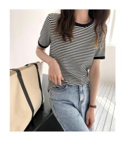 カットソー 半袖 クルーネック 綿 レディース 20代 Tシャツ 半袖Tシャツ ベーシック ボーダー柄 30代 40代