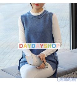 ニット ベスト レディース チョッキ トップス 春 秋服 ノースリーブ ロング丈  通勤 リブ編み スリット 韓国風 シンプル 無地 50代 40代 50代 30代 OL