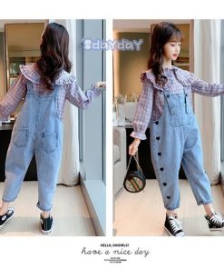 子供服 セットアップ 女の子 長袖 春秋 上下セット 韓国子供服 キッズ ジュニア Tシャツ デニムパンツ 長ズボン 小学生 おしゃれ 可愛い 通学着