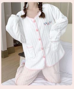 パジャマ ルームウェア レディース 秋冬 セットアップ フランネル 長袖 暖かい 可愛い 前開き 厚手 女性 韓国風 大きいサイズ ゆったり 寝巻き 部屋着