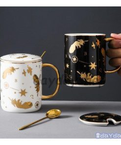 セットアイテム ティーカップ リーフ コーヒーカップ キッチン用品 蓋つき 葉 食器 マグカップ 星 お茶用品 ブラック スプーン