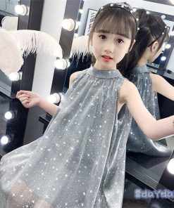 ワンピース キッズ 子供服 女の子 夏 キッズワンピース ノースリーブ チュール ドット柄 子供ドレス ジュニア 子ども お姫様 新品 おしゃれ 可愛い カジュアル