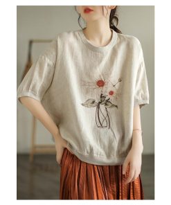 Tシャツ レディース 夏 新作 40代 半袖 ニットトップス 白Tシャツ プリント ショット丈ニットソー 薄手 ゆったり カットソー 30代 50代 おしゃれ 大人