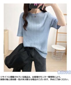 Tシャツ レディース 接触冷感 おしゃれ 可愛い ニット リブ編み ゆったり シンプル 薄手 半袖 オフィス 通勤 トップス 夏新作 通学