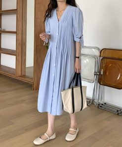 シャツワンピース レディース 40代 キレイめ ロング 可愛い 春夏 半袖 プリーツ シャツワンピ Aライン スカート ひざ丈 フレア 50代 30代 韓国風 おしゃれ