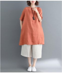 Tシャツ レディース 夏 綿麻 トップス 40代 半袖 カットソー 大きいサイズ シンプル ゆったり UVカット 韓国風 新作 かわいい おしゃれ 20代 30代