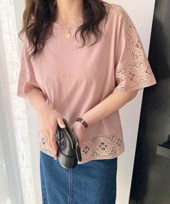 Tシャツ レディース 夏 綿 トップス 40代 半袖 カットソー 新作 大きいサイズ シンプル 刺繍 UVカット 韓国風 20代 30代 おしゃれ 40代 かわいい