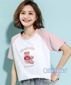 通勤 夏Tシャツ 綿 夏Tシャツ 女性Tシャツ 可愛い プリント カジュアル 半袖 ゆったり Tシャツ レディース オシャレ夏用 韓国風