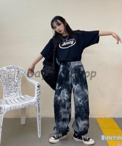 ストレートパンツ HIPHOP ダンスウェア ズボン 公演服 ヒップホップ 運動パンツ ゆったり レディース タイダイ ストリート風 原宿風 カジュアル ステージ