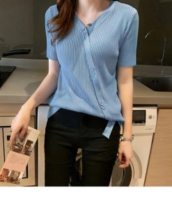 Tシャツ レディース ブラウス きれいめ 40代 春 夏 上品 ニット ストライプ 半袖 Tシャツ トップス オシャレ 韓国風 Tシャツ ゆったり 50代 30代