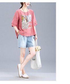 Tシャツ レディース 夏 綿麻 トップス 40代 半袖 カットソー 大きいサイズ シンプル ゆったり UVカット 韓国風 新作 20代 かわいい おしゃれ 30代