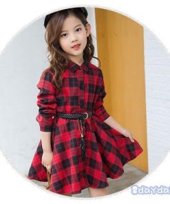 子供服 ワンピース キッズ 女の子 秋着 長袖 シャツワンピース 膝丈 子供ドレス Dress 韓国子供服 チェック柄 ベルト付き 新品 おしゃれ 可愛い カジュアル