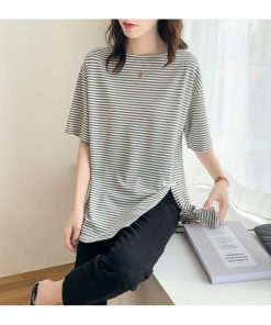 Tシャツ レディース 夏 半袖 綿 クルーネック カットソー トップス ボーダー柄 シンプル 透けない おしゃれ コーデ UVカット きれいめ コットン 40代 30代 20代