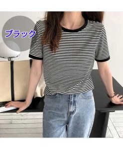 カットソー 半袖 クルーネック 綿 レディース 20代 Tシャツ 半袖Tシャツ ベーシック ボーダー柄 30代 40代