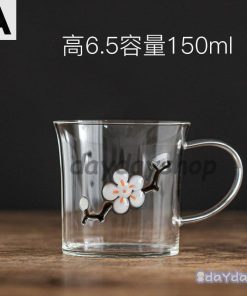 レッド お茶用品 シック シンプル フラワー 透明 コップ キッチン用品 グラス 食器 クリア 梅 取っ手 和モダン