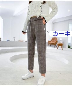 パンツ レディース 春新作 ボトムス ワイドパンツ 九分丈 チノパンツ 美脚 韓国風 おしゃれ 20代 30代 40代 ハイウエスト 楽ちん チェック柄 ゆったり