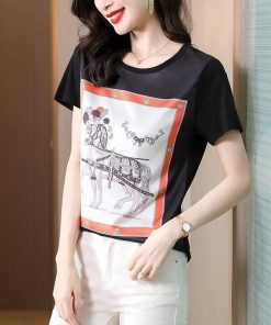 Tシャツ レディース 夏 プリント トップス 40代 半袖 カットソー 大きいサイズ シンプル UVカット 韓国風 新作 かわいい 20代 おしゃれ 30代